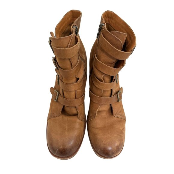 Kork‎ Ease Dee chunky heeled Ankle leather boots military tan Y2K 90s sz 9 - Picture 1 of 9